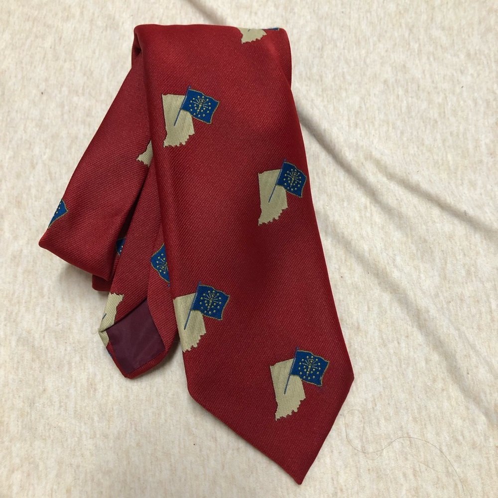 Rivetz of Boston Indiana State and Flag Print Tie Novelty Unique Preppy